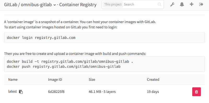 Container Registry panel